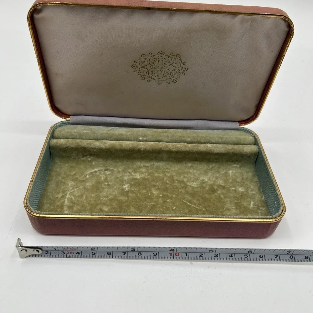 Vintage Farrington Clam Shell Jewelry Red Jewelry Box Green Velvet Lining Amber